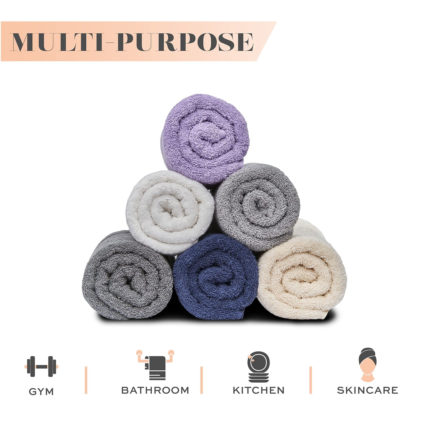 White Classic Wealuxe Cotton Washcloths - Soft Absorbent Bathroom Face Towels - 12x12 Inch - Multi - 48 Pack