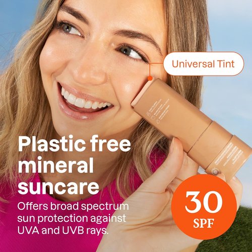 ATTITUDE Tinted Mineral Sunscreen Face Stick - SPF 30, EWG Verified, Plastic-Free, Vegan, 0.7 Ounce