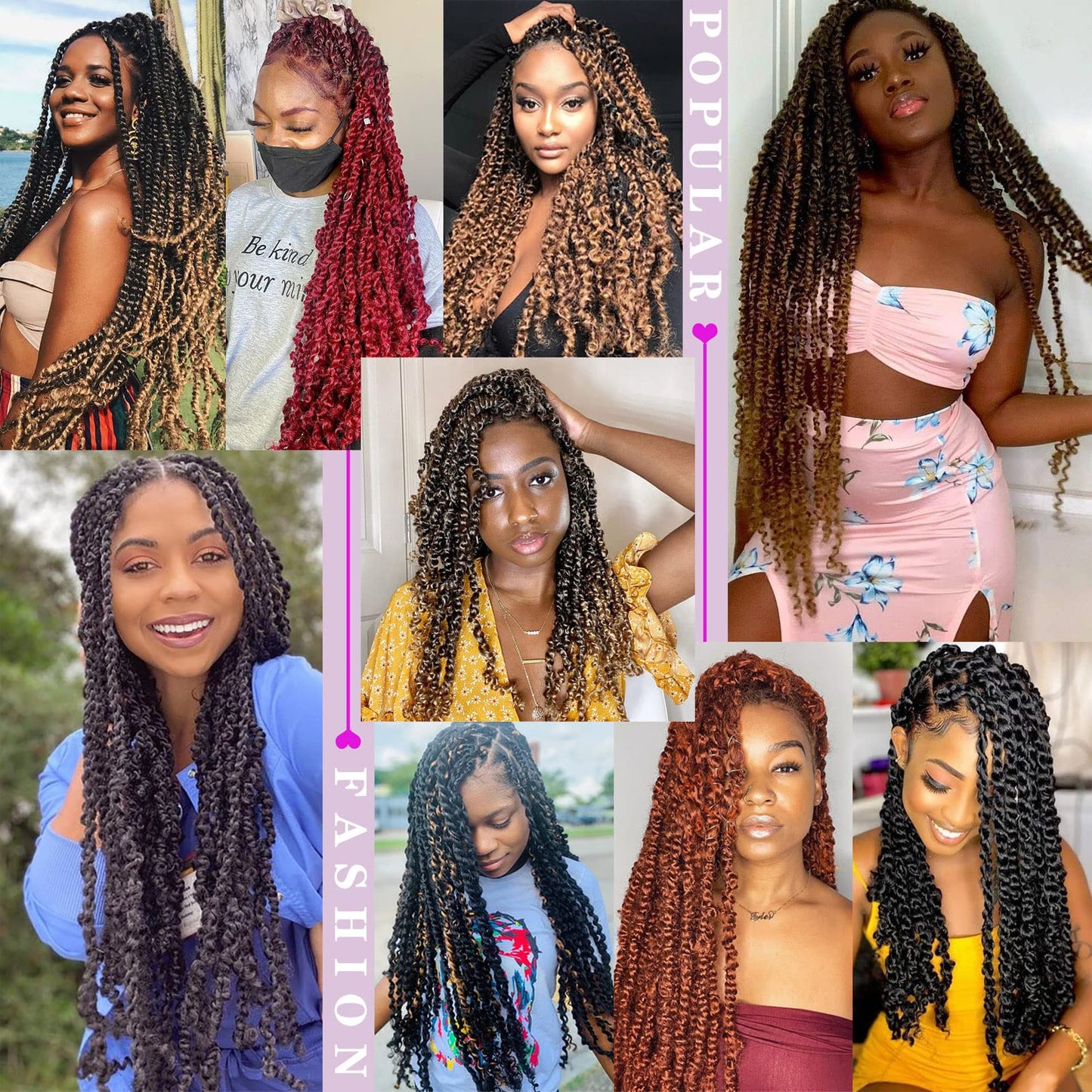 Dorsanee Passion Twist Hair 16 Inch 7 Packs Water Wave Crochet Hair Long Bohemian Curly Braiding Hair for Butterfly Locs, Faux Locs, Boho Style Spring Twist Crochet Braids (1B#)
