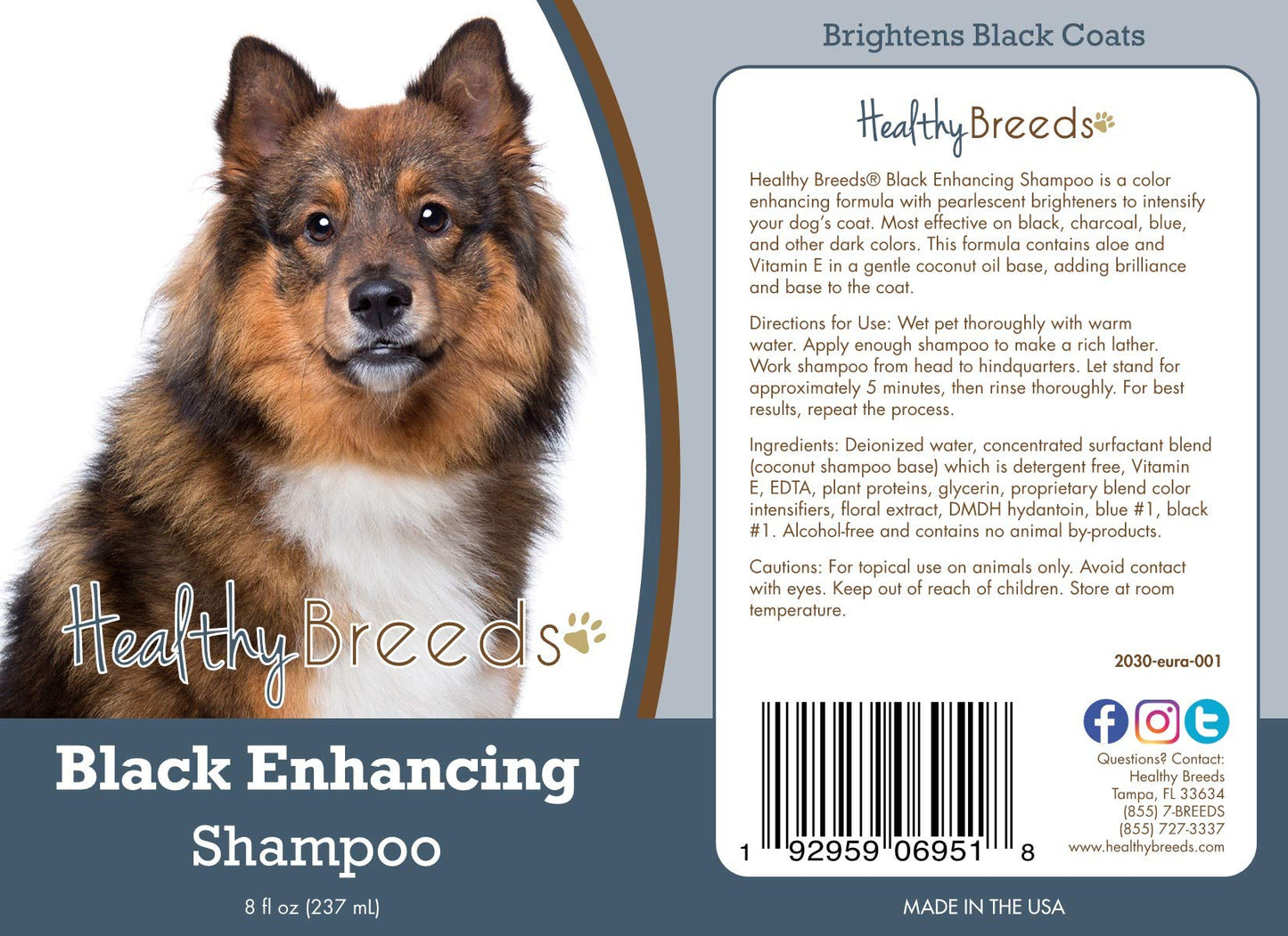 Healthy Breeds Eurasier Black Enhancing Shampoo - Gentle Cleanser with Vitamin E, Aloe & Coconut Oil That Adds Brilliance, Shine & Intensity to Darker Coats - Floral Scent - 8 oz