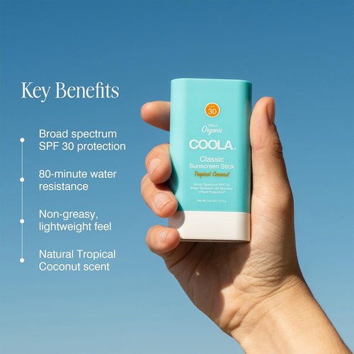 COOLA Organic Face Sunscreen SPF 30 - Vegan & Gluten-Free Sunblock Stick, Tropical Coconut, 0.15 Oz