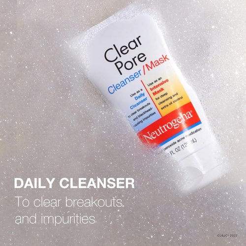 Neutrogena Clear Pore 2-in-1 Facial Cleanser & Face Mask - Acne Treatment with Kaolin & Benzoyl Peroxide, 4.2 fl. oz, 3 Pack