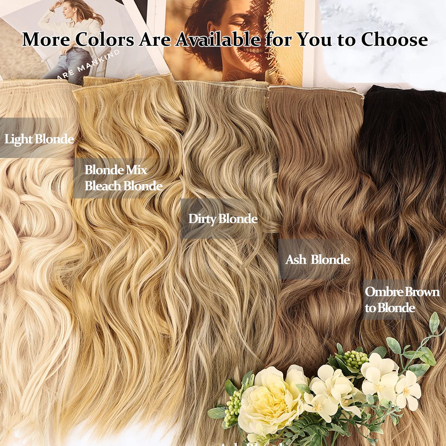 NAYOO Clip in Hair Extensions for Women 20 Inch Long Wavy curly Ash Blonde Hair Extension Full Head Synthetic Hair Extension Hairpieces (6PCS, Ash Blonde)
