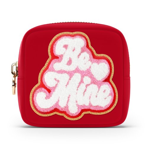 BE MINE Valentine Makeup Bag Travel Cosmetics Pouch and Toiletry Bag, Nylon Zipper Pouch Purse, Cute Make Up Organizer Storage Tote for Women Girls, Travel Skincare Case, Small Makeup Bags, Ruby Red