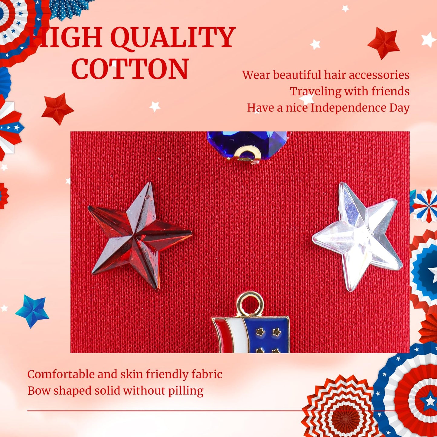 YanJie 4th of July Patriotic Headbands for Women American Flag Headband Rhinestone Crystal Star USA Knottted Headbands Red and Blue Wide Hairband Hair Accessories Gift Red