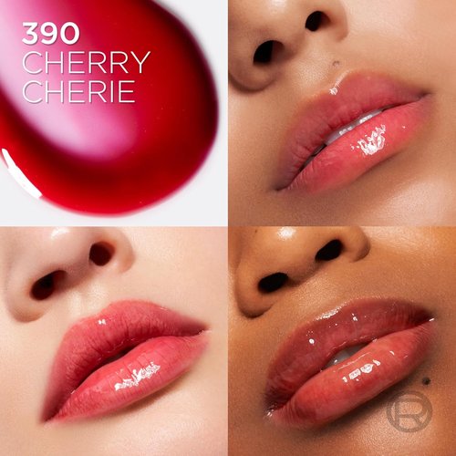 L'Oreal Paris Plump Ambition Hyaluron Lip Oil - 24 HR Volumizing Gloss with Hyaluronic Acid | Cherry Cherie 390, 0.16 Fl Oz
