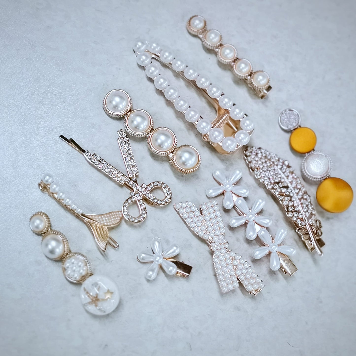 Etoleko Fashion Hair Clips Set, New Pearls and Acrylic Resin Hair Clips, Handmade Hair Barrettes,Glitter Crystal Geometric Hairpin, Elegant Gold Hair Accessories, Gifts for Women Girls Ladies Headw