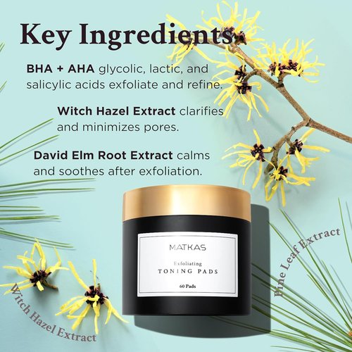 MATKAS Korean Exfoliating Witch Hazel Toning Pads - 60 Pcs AHA BHA Gentle Face Exfoliator for Dark Spots