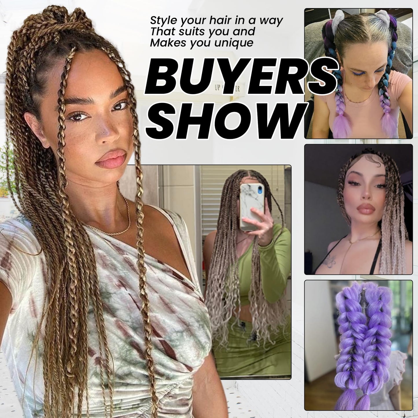 EMMOR Jumbo Braiding Hair Extensions 24 Inch High Temperature Synthetic Fiber 3 pcs Box Braids Braiding Hair Twist Crochet Braids Pre Stretched(Lavender Purple)