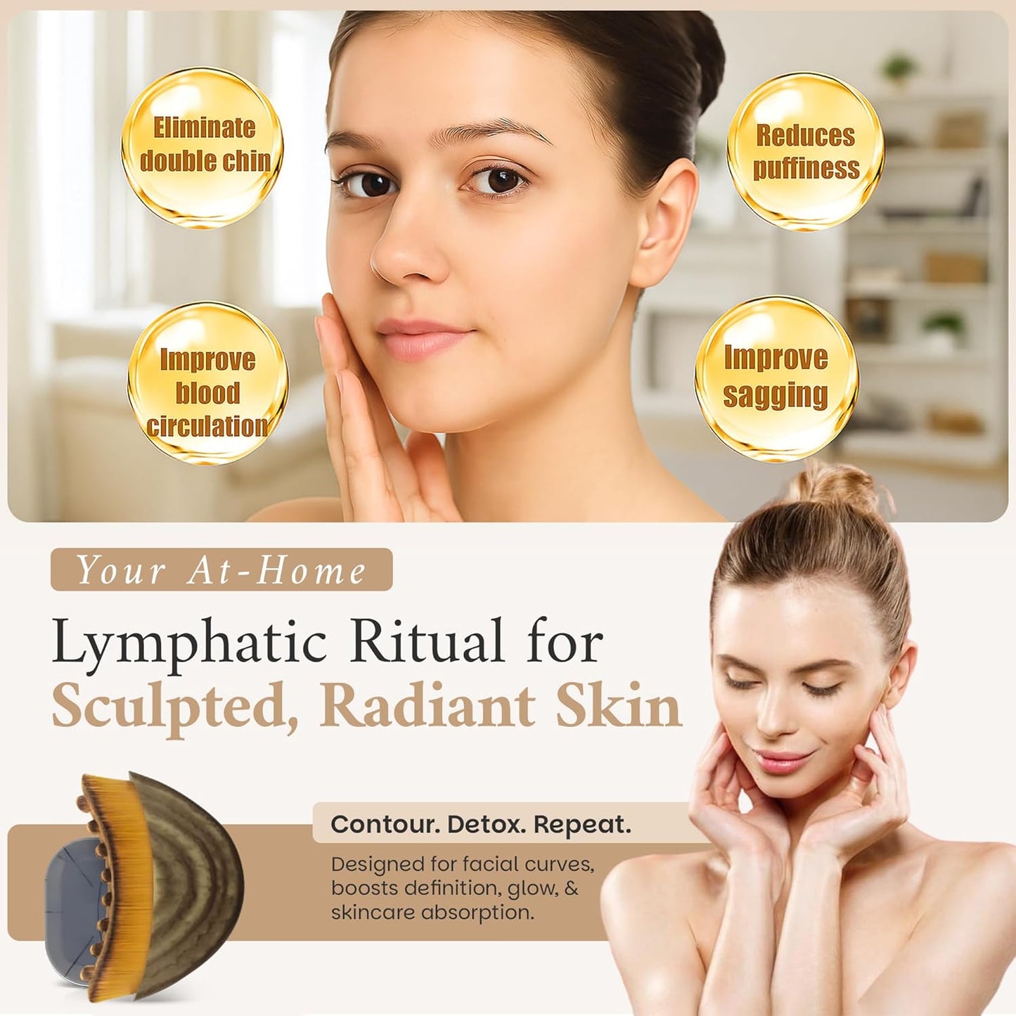 Skiennix Lymphatic Contour Face Brush - Sculpting Tool for Jawline & Chin | Dry Massage Brush