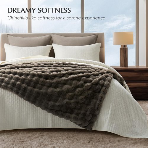 EverGrace Ultra Soft Luxury Faux Rabbit Fur Throw Blanket - Thick & Warm Reversible Design, Dark Taupe, 60x80 Inches