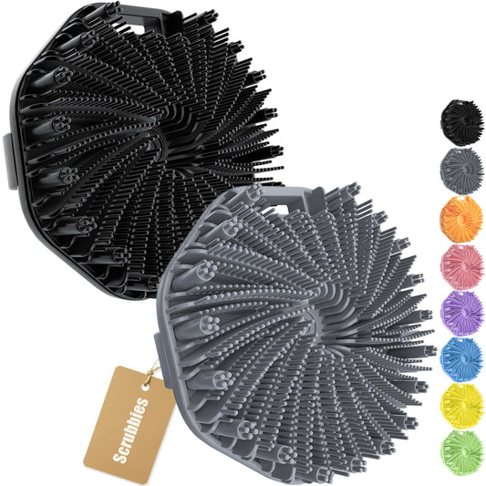 2PCS Scrubbies - Scrubbies The Sud Bud,Silicone Body Scrubber, Exfoliating Body Scrubber for Sensitive Skin, Scrubbies for Body, Silicone Body Brush for Showering, Charcoal (Black + Gray)