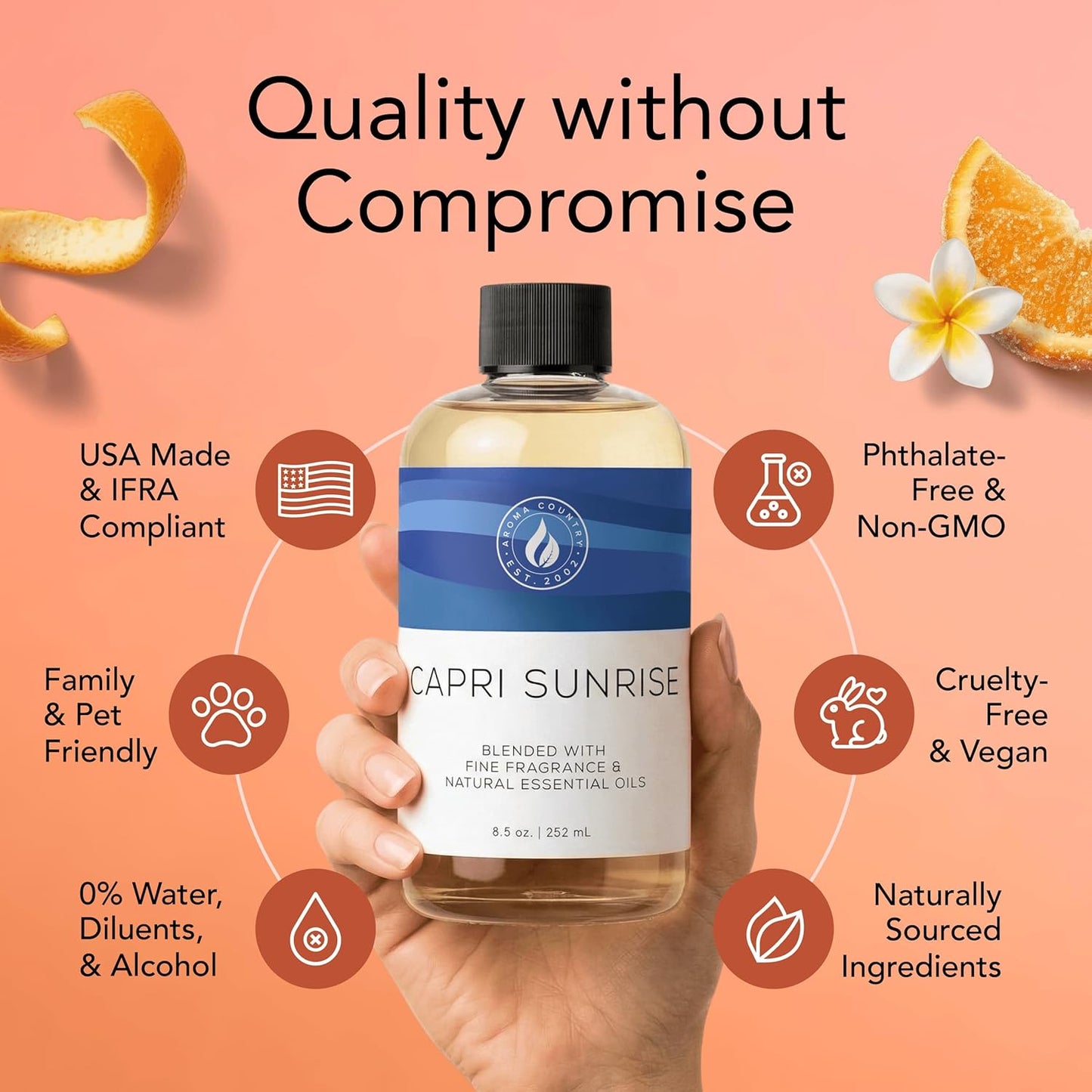 Aroma Country Capri Sunrise Diffuser Oil - Volcano Inspired Luxury Essential Oil Refill | Long-Lasting Natural Home Fragrance (8.5 Fl oz)