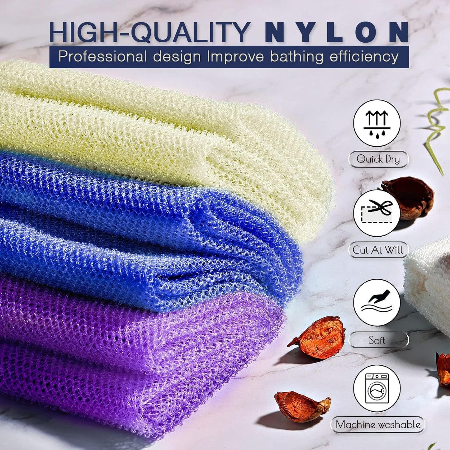UJFQBH African Bath Sponge Set - Exfoliating Shower Body Scrubber | 3 Pieces in Purple, Blue, Off-White
