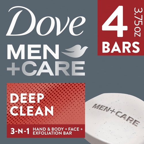 Dove Men+Care Deep Clean Bar Soap - 4 Bars | Moisturizing & Bacteria-Fighting | 3.75 oz Each
