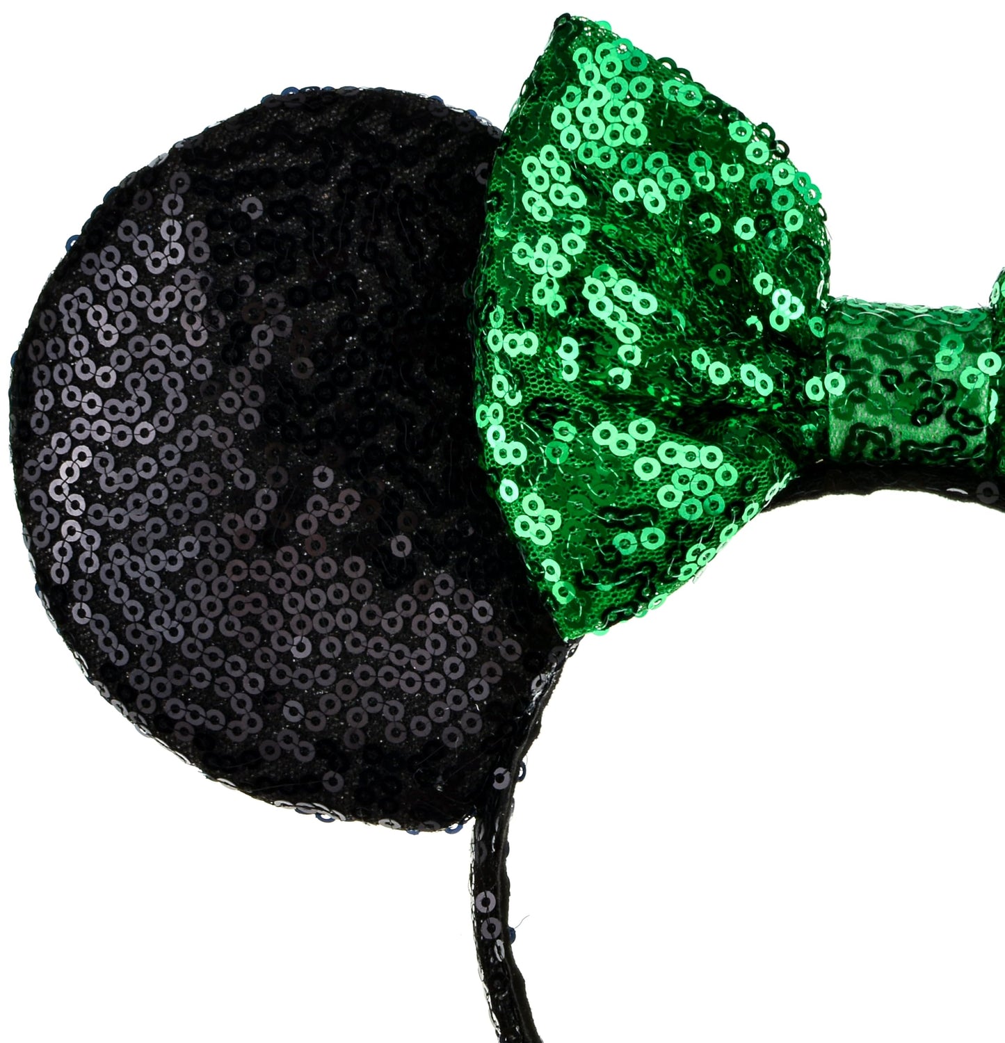 A Miaow Sequin Black Mouse Ears Headband MM Glitter Hair Clasp Women Butterfly Hair Hoop Birthday Holiday Park Photo Supply (Black and Green)