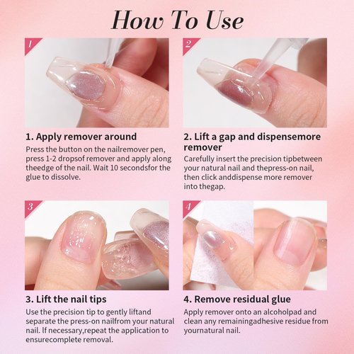 Curvlife New 3 IN 1 Nail Glue Remover Pen, Nail Glue Remover For Press On Nails, Click&Remove Pen Design, Not for Gel Polish Base Coat, For Fake Nails Debonder Adhessive Remover Acetone-free, 2pcs,5ml
