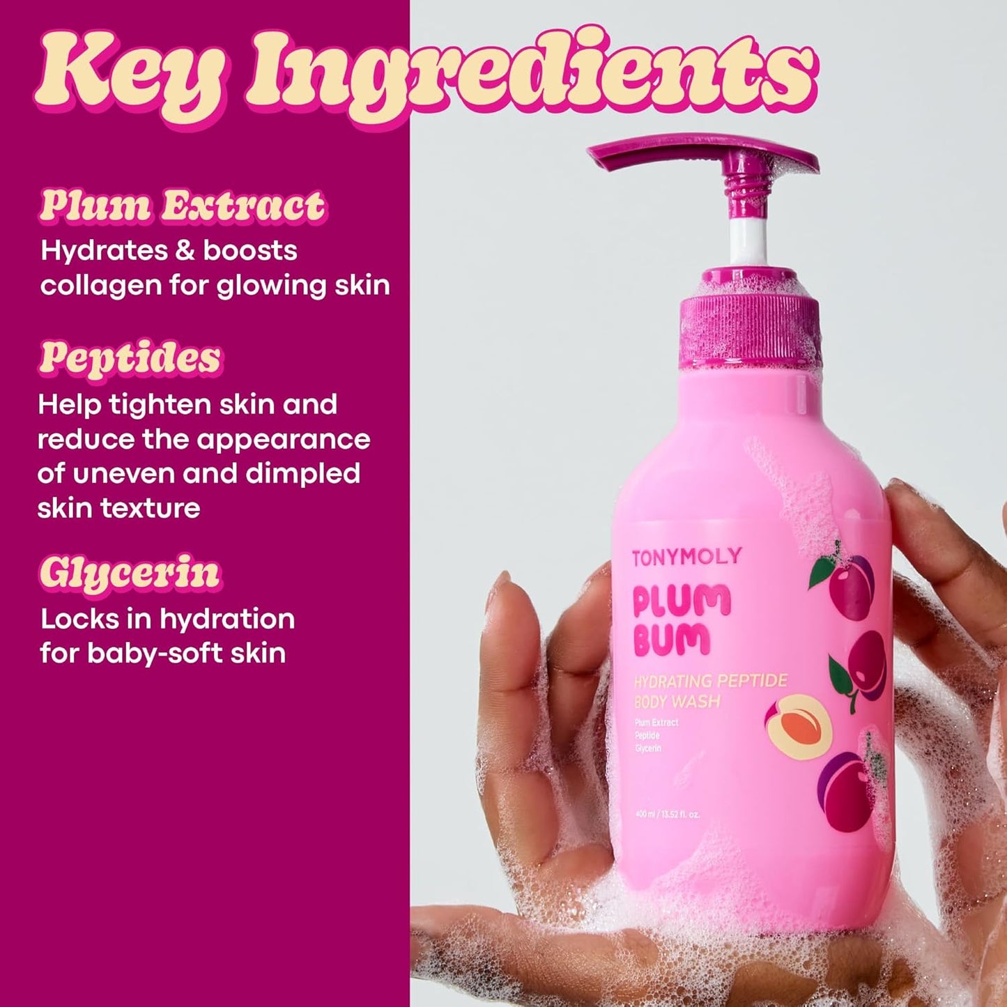 TONYMOLY Plum Bum Body Wash - Hydrating & Nourishing Cleanser with Peptides & Plum Extract | 13.5 fl oz