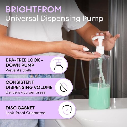 Brightfrom Universal Dispensing Pump - Ideal for Shampoo & Conditioner | Fits 12oz to 33.8oz Bottles, 2 Pack, White/Black