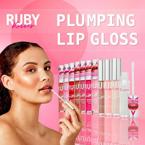Ruby Kisses Plumping Lip Gloss - Hydrating High-Shine Volumizing Formula with Hyaluronic Acid & Vitamin E | Baby Pink, 0.15 Fl Oz