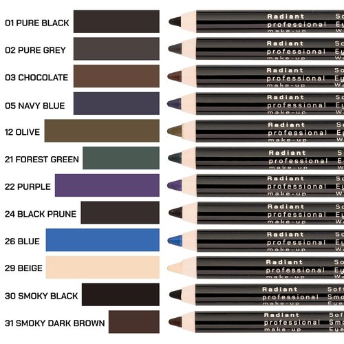 Radiant Professional Black Waterproof Eyeliner Pencil | Long-Lasting Smudge-Proof Formula for Smoky Eyes - Black (01)