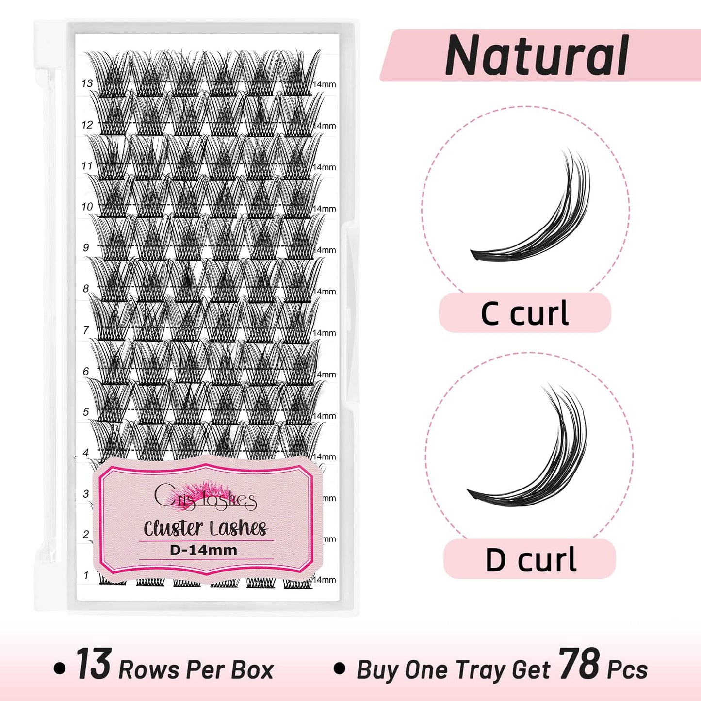 Lash Clusters DIY Eyelash Extensions 78pcs Crislashes Cluster Lashes D Curl 14mm Lash Clusters Wispy Eyelash Clusters Natural Lash Clusters DIY Cluster Eyelash Extensions for Home Use(B-D Curl-14mm)