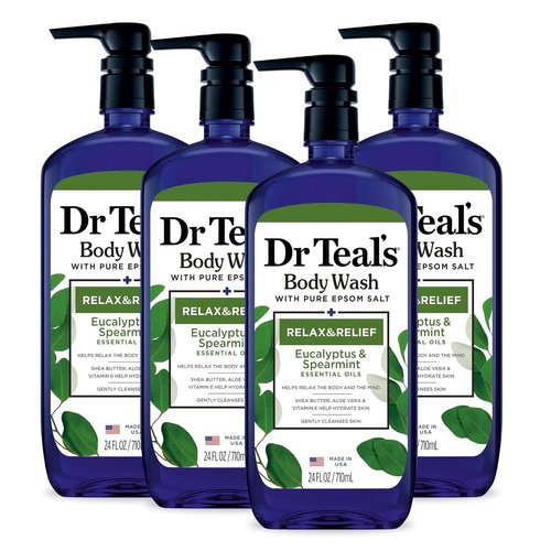 Dr Teal's Body Wash - Relax & Relief with Eucalyptus & Spearmint | 24 fl oz (Pack of 4)