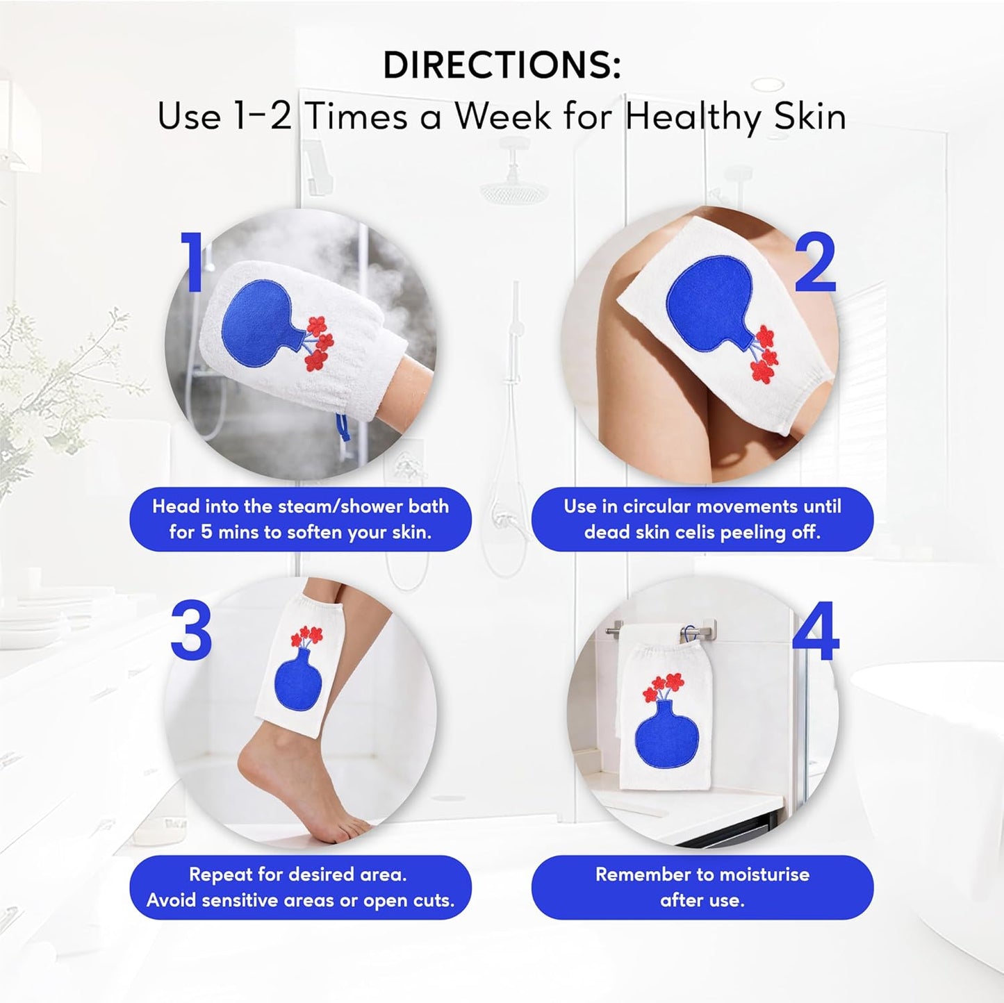 Skiennix Flower Exfoliating Glove - Deep Body Scrub Mitt for Spa-Like Exfoliation at Home (1 Pack)