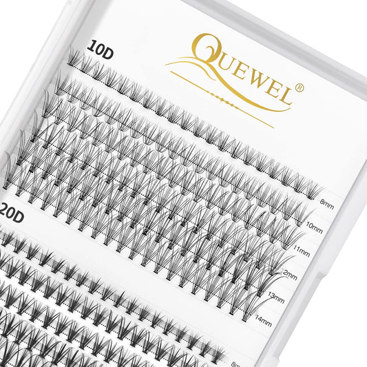 QUEWEL Cluster Lashes 240Pcs Individual Lashes 10D+20D C Curl Mix8-14mm Lash Extensions Clusters Lashes Soft&Natural False Eyelashes Individual DIY Eyelash Extension at Home(10D+20D C MIX8-14)