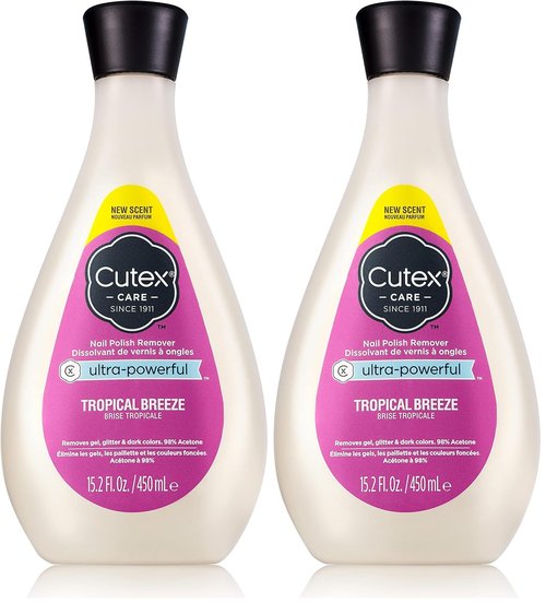 Cutex Gel Nail Polish Remover - Ultra-Powerful Glitter Removal | Tropical Breeze Scent | 15.2 Fl Oz | Pack of 2