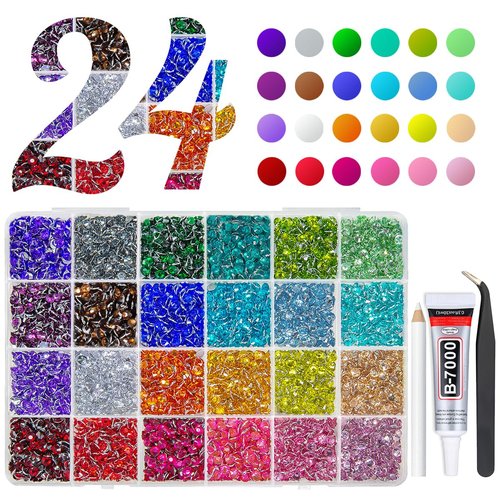 qiipii 6600Pcs 24 Color 5mm Crystal Resin Rhinestones w B7000 Jewelry Glue for Bedazzling Crafting Flatback Stones Colorful Crystals Gems Diamonds Charms for Nails Eyes Face Makeup Tumblers DIY Crafts