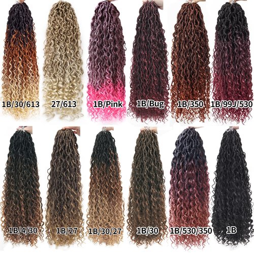 Goddess Locs Crochet Hair 18Inch Boho Faux Locs With Curly Ends River Hippie Loc Crochet Hair Pre Looped Bohemian Crochet Braids for Black Women 4Packs(1B, 18inch)