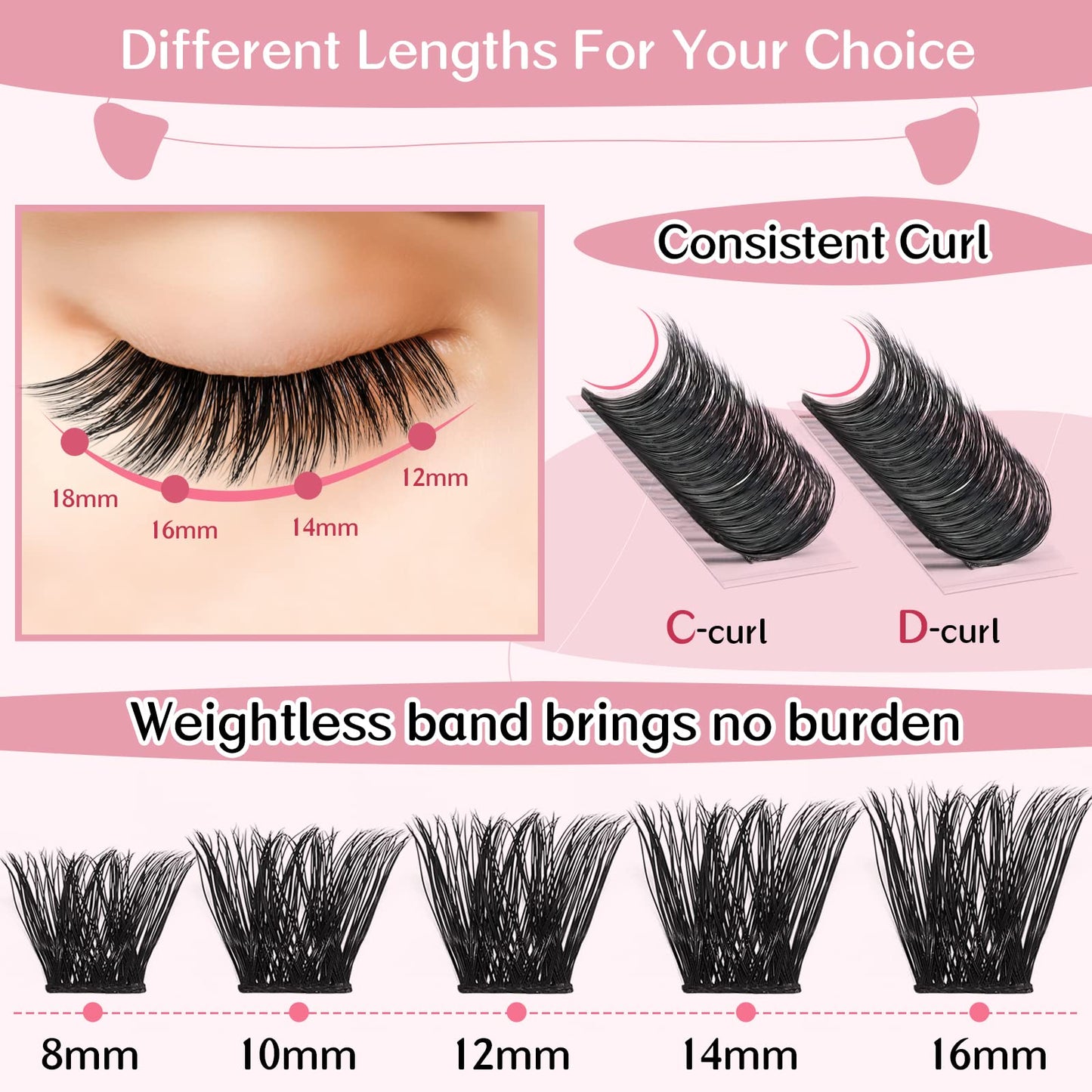 Lash Clusters, 72 Pcs Individual Cluster Lashes DIY Lash Extension Eyelash Clusters Volume Wispy Lashes Super Thin Band Reusable Soft & Comfortable(Into You-02,D-16)