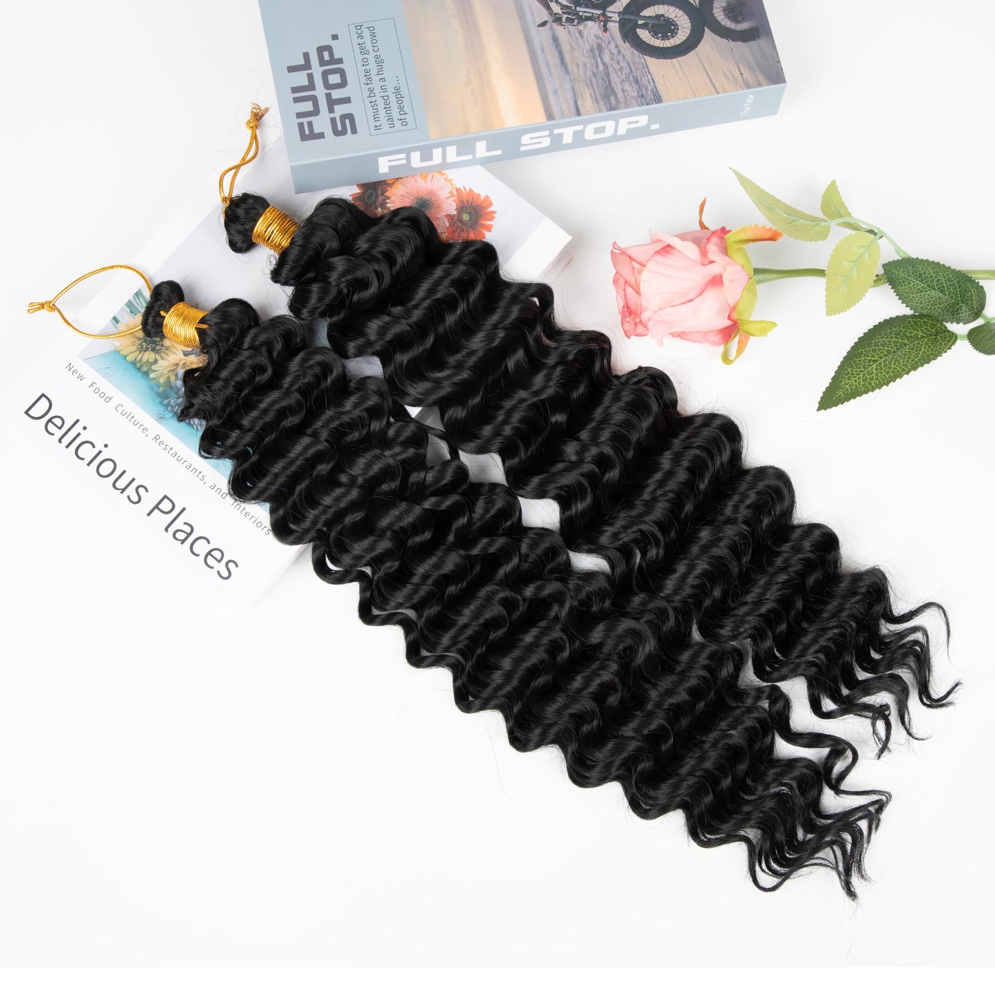 Ocean Wave Crochet Hair 22 Inch 2 Packs Deep Wave Crochet Hair Extensions For Black Women Synthetic Wave Crochet Braiding Hair Boho Box Braids (1B, 22inch, 2pack)