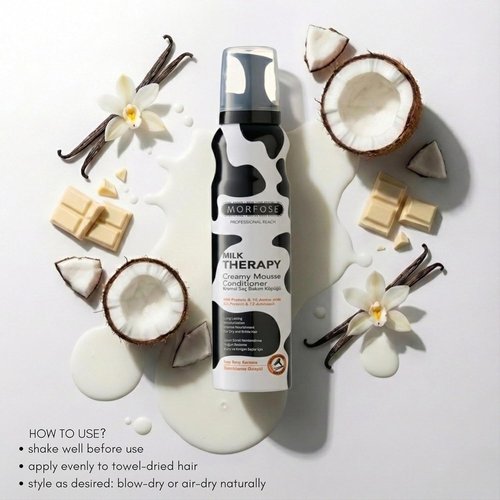 Morfose Milk Therapy Mousse Conditioner Spray - Moisturizing Treatment for Dry, Damaged Hair | 6.76 Fl Oz