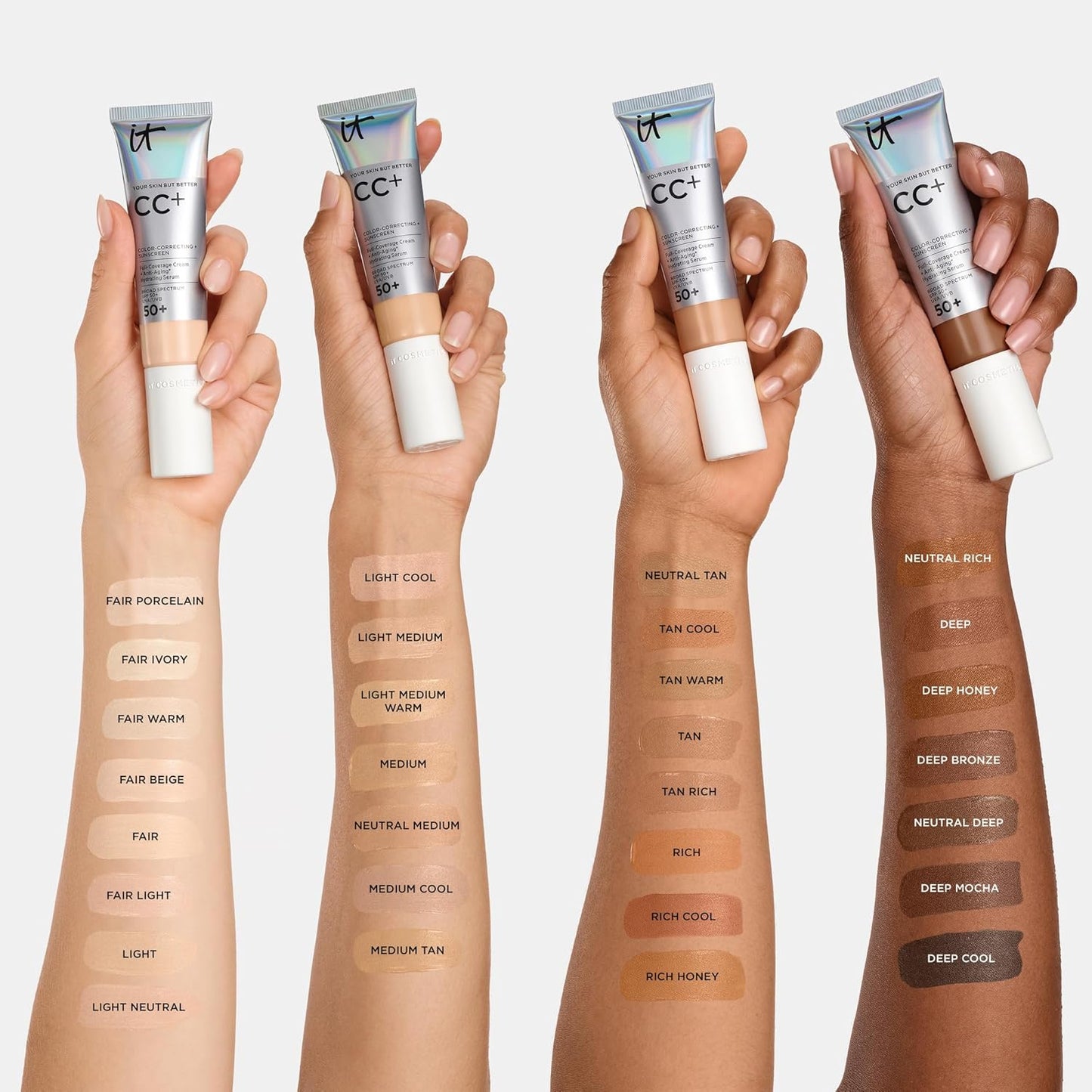 IT Cosmetics CC+ Cream - Natural Full Coverage Foundation With SPF 50+ & Anti-Aging Hydration | Lightweight, 24H Wear