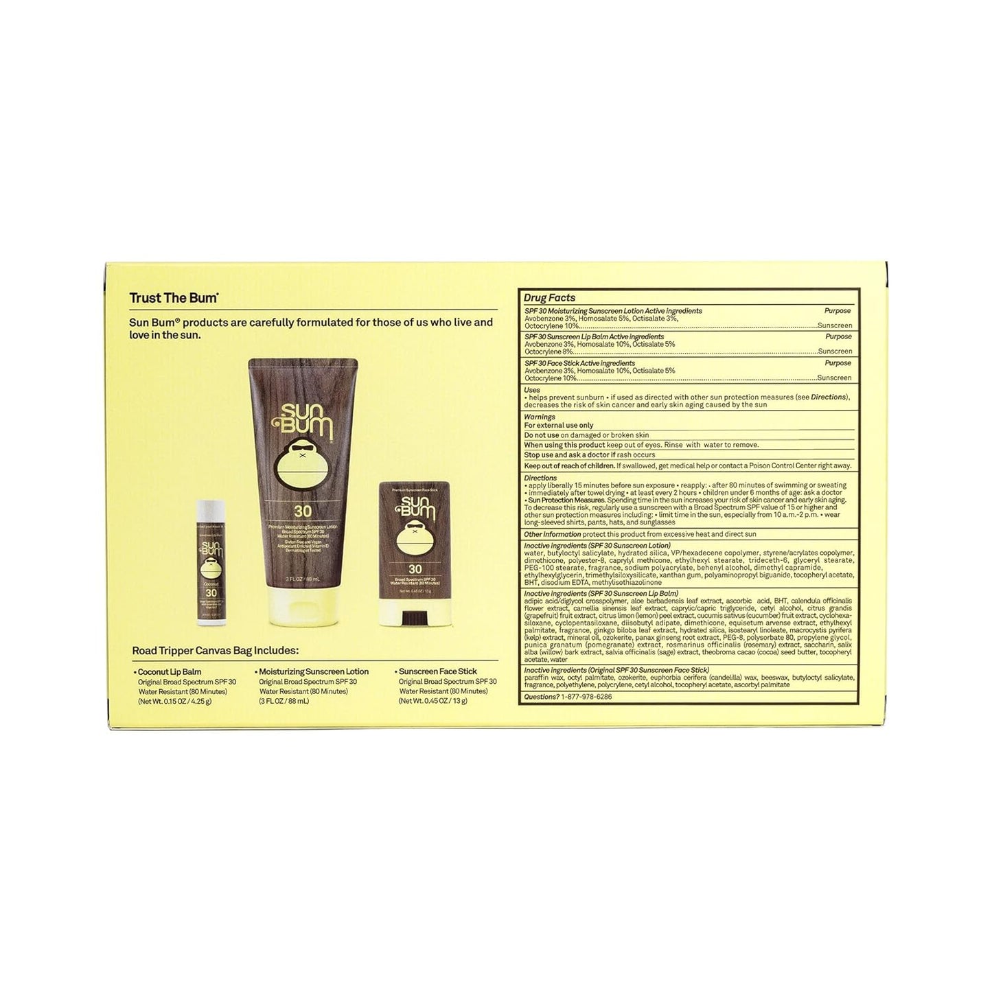 Sun Bum Road Tripper - Travel-Sized Sun Care Pack with SPF 30 Sunscreen Lotion, Face Stick & Lip Balm - TSA Friendly
