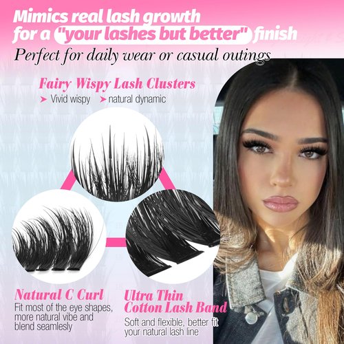 Lanflower Wispy Lash Clusters Kit Fairy Lash Extension Kit 300Pcs Wispy Eyelash Extension Kit Natural Cluster Eyelash Extensions Kit 12-20mm Eyelash Clusters CD Curl Individual Lashes Clusters