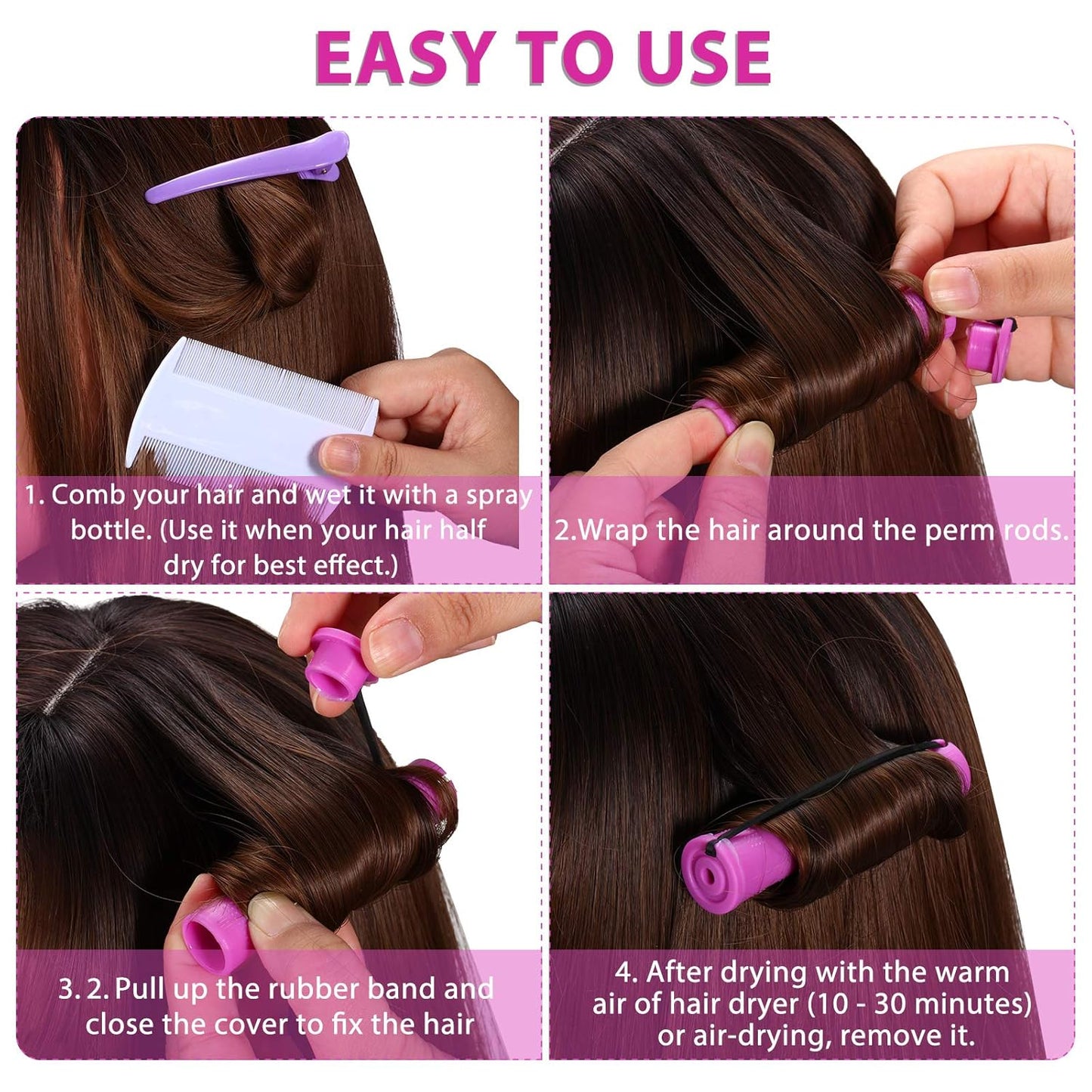 WILLBOND 60 Pcs Short Perm Rods - Non-Slip Plastic Hair Perming Kit for Women | 0.75 Inch, Purple