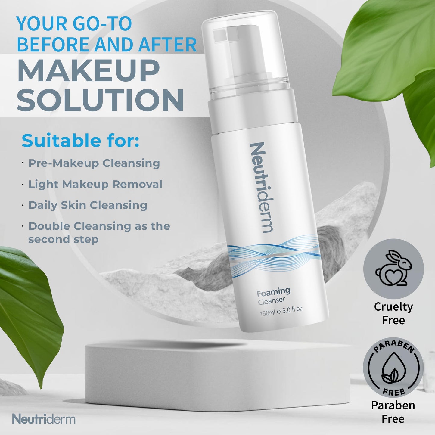 Neutriderm Foaming Cleanser Face Wash for Dry Skin: Ultra Hydrating Facial Cleanser with Niacinamide, Vitamin C, ProVitamin B5 Cleansing Foam Facewash - Facial Wash Removes Makeup & Impurities 5 Fl Oz