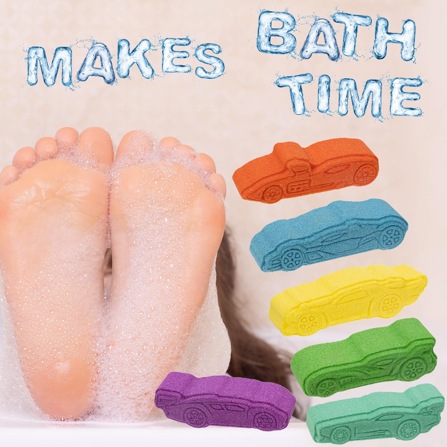 Hot Wheels 6 Piece Bath Bombs for Kids, Bubble Gum Scented, Bath Toys for Kids, Ages 3+, by Townley Girl