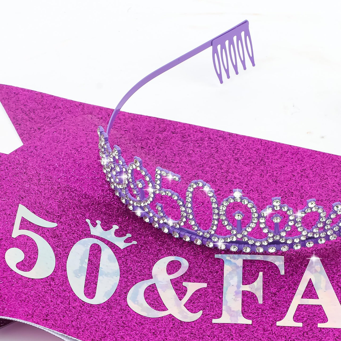 Purple 50th Birthday Sash and Tiara for Women, 50th Birthday Decorations Women, 50th Birthday Crown and Sash Set, 50th Birthday Party Favors, 50th Birthday Gifts for Women