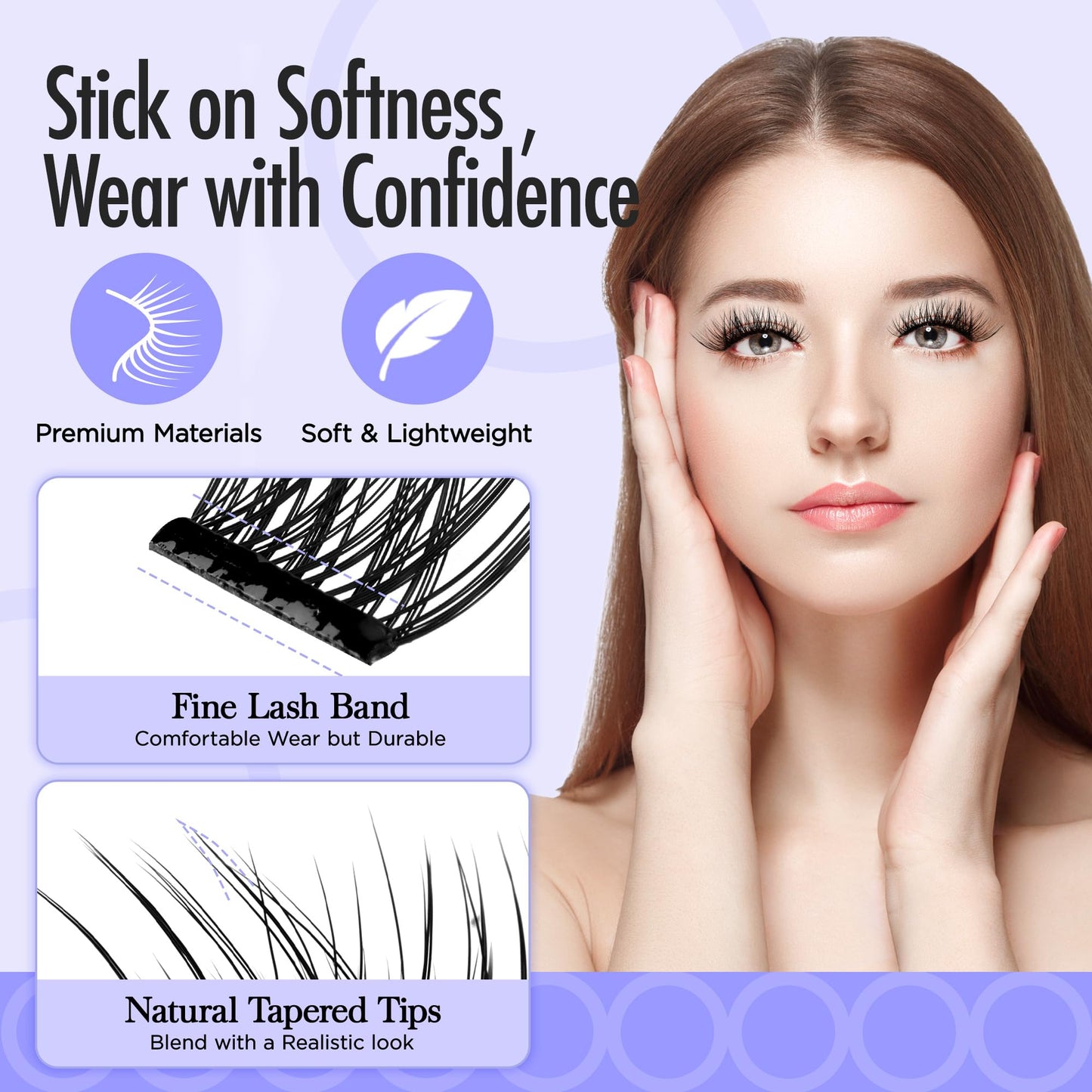 BEYELIAN Self Adhesive Lashes, D+ Curl Press On Eyelashes, No Glue No Remover Needed, Pre Glued Lash Extension with Tweezer Self Stick Easy to Apply at Home 100 pcs (Y01,10-16mm)