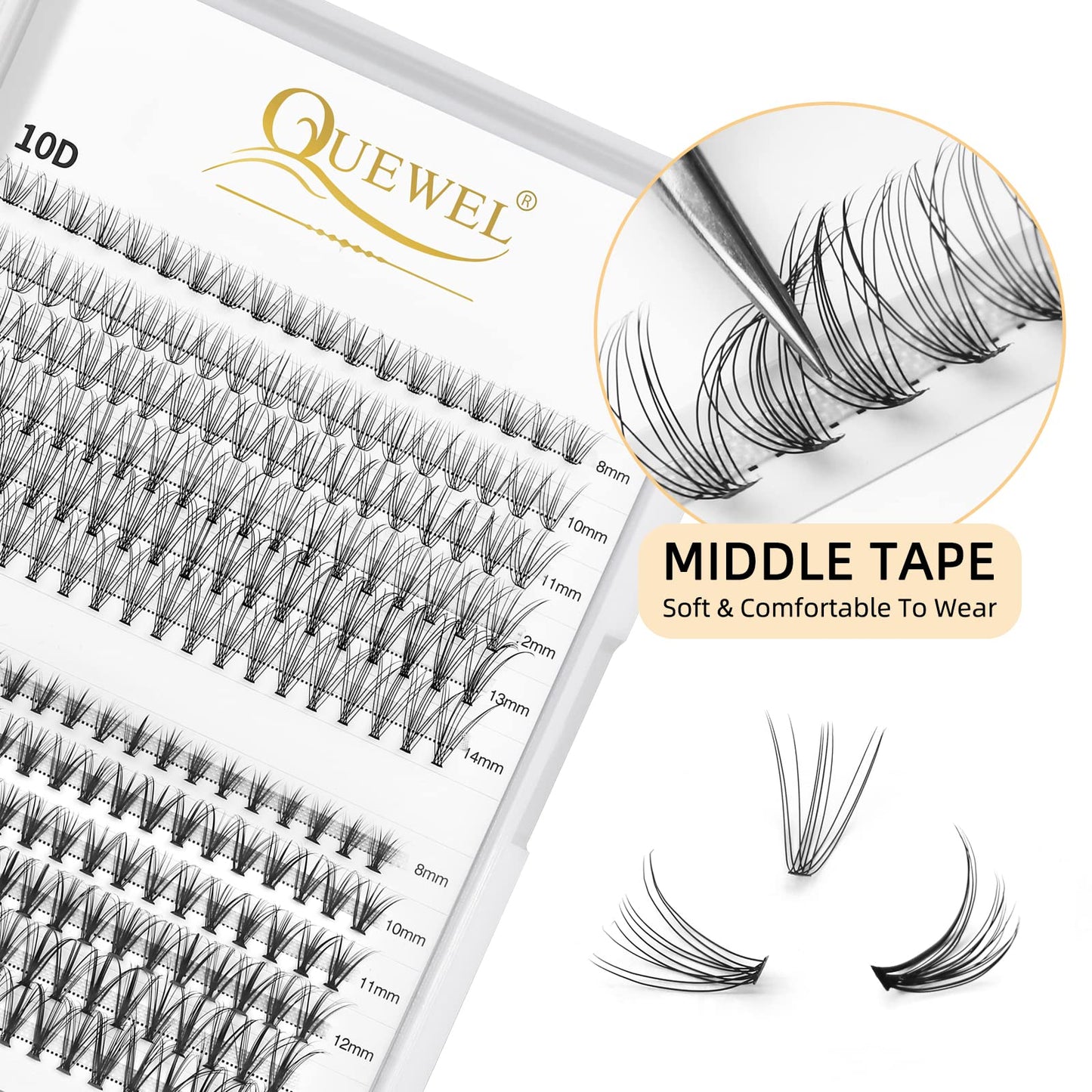 QUEWEL Cluster Lashes 240Pcs Individual Lashes 10D+20D C Curl Mix8-14mm Lash Extensions Clusters Lashes Soft&Natural False Eyelashes Individual DIY Eyelash Extension at Home(10D+20D C MIX8-14)