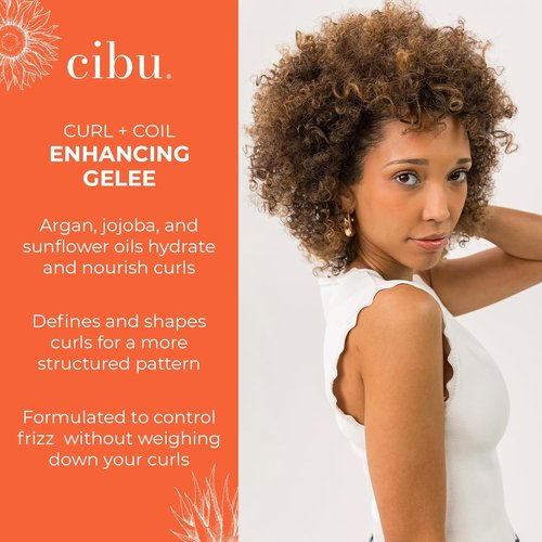 CIBU Curl + Coil Enhancing Gelée - Lightweight Curl Defining Gel for Curly & Wavy Hair - 8 Ounces