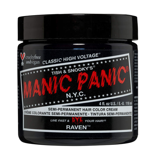 MANIC PANIC Raven Black Hair Dye - Classic High Voltage - Semi Permanent Cool-toned Black Hair Color With A Blue/Green Undertone - Vegan, PPD And Ammonia Free (4oz)