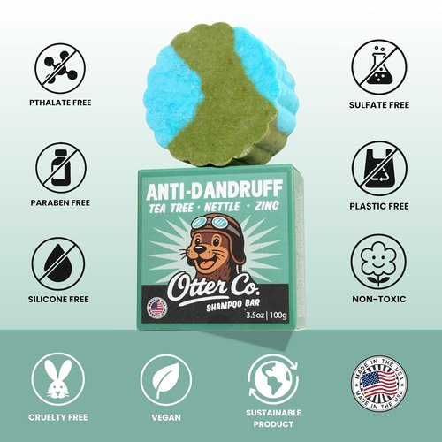 Otter Co. Anti-Dandruff Tea Tree Shampoo Bar - Vegan, Natural & Sulfate-Free for All Hair Types