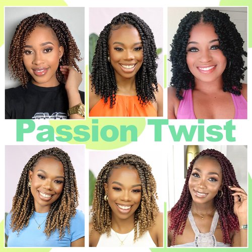 Passion Twist Hair, Pre Twisted Passion Twist Crochet Hair For Black Women, Passion Twist Curly Crochet Hair 8 Inch 8 Packs, Short Crochet Passion Twist Braiding Hair Extensions…