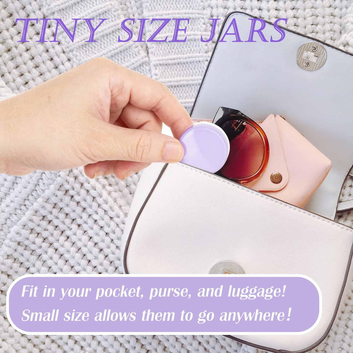 ZEJIA 3 Gram Sample Containers with Lids, 25 Count Tiny Sample Jars, 3ML Makeup Cosmetic Containers for Lip Balms, Lotion, Powder, Beauty Products(Purple Lids)