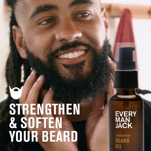 Every Man Jack Beard Oil - Aged Bourbon & Sandalwood Scent - Deeply Moisturizes & Softens - 1 fl oz (2 Pack)